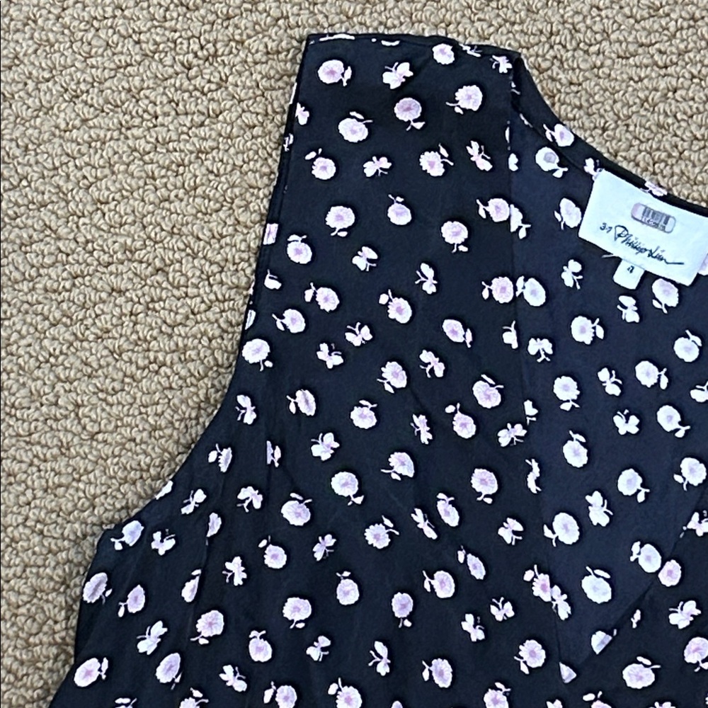 3.1 Phillip Lim Daisy Floral V-neck Gathered Dress size 4 Silk Asymmetrical Hem - Picture 4 of 17